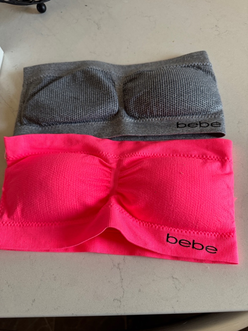 bebe Strapless Seamless Bandeau Bras — Neon Pink & Gray